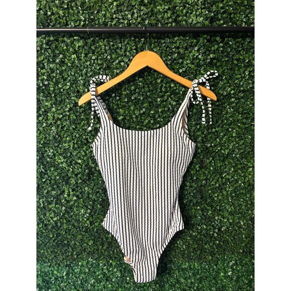J.Crew Striped tie-shoulder one-piece swimsuit Sz Medium NWT - Picture 1 of 4